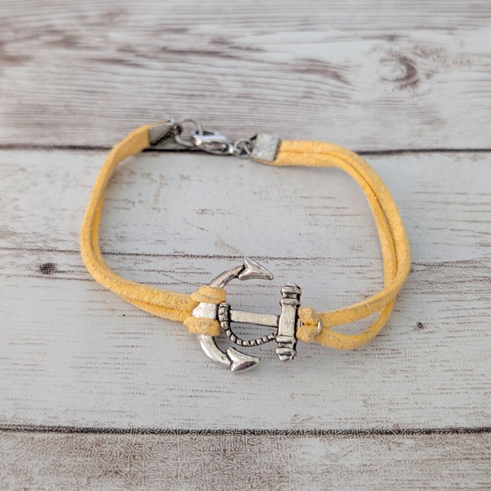 Yellow Cord Bracelet with Anchor Charm - Fair Condition